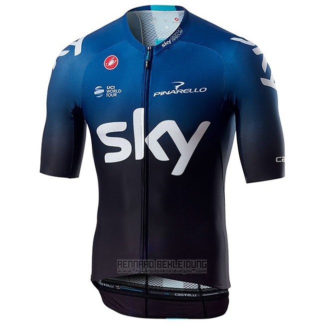 2019 Fahrradbekleidung Sky Aero Shwarz Blau Trikot Kurzarm und Tragerhose